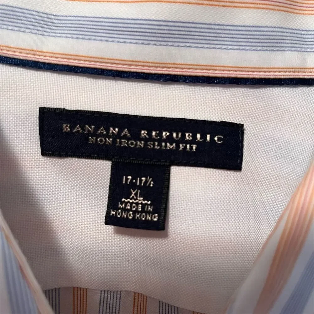 *30off3* Banana Republic Men's XL Slim Fit‎ Striped Dress Shirt Non-Iron